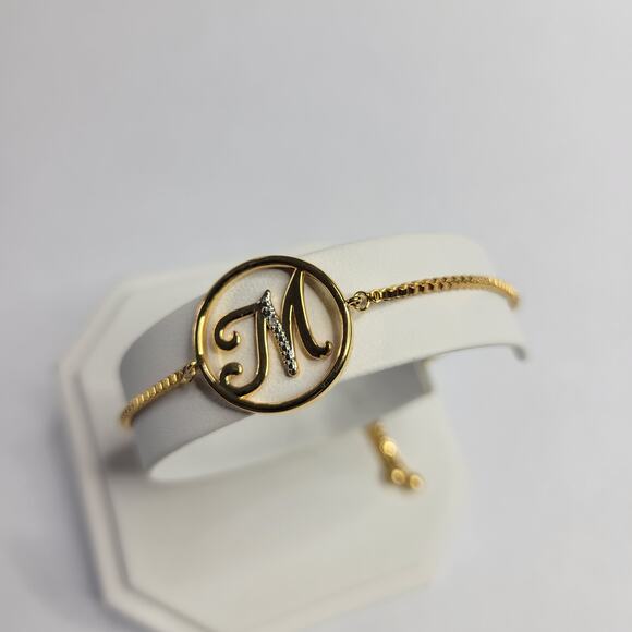 Macy's Diamond Accent Initial M Letter M Bolo Bracelet in 18k Gold-Plate - Picture 4 of 7